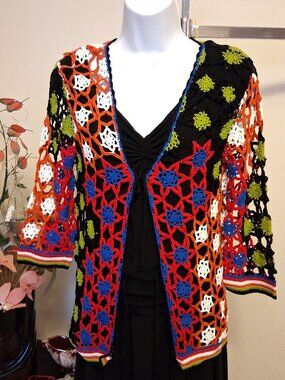 Simon Chang Premium Quality Crochet Shrug Sweater Soft Spring Luxury Knitwear 8M